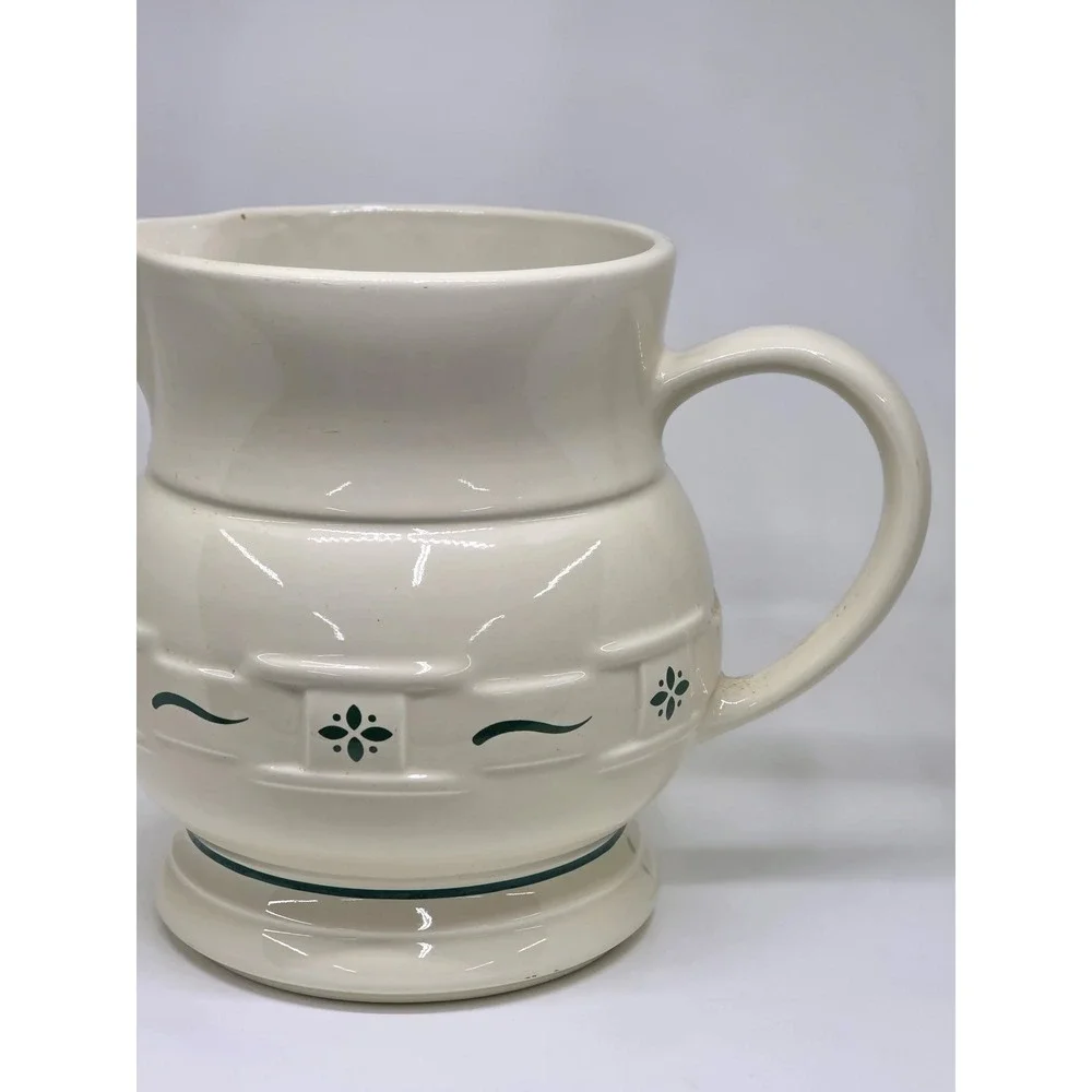 Longaberger Pitcher Woven Traditions Heritage Green Ceramic Pottery Creamer‎ Jug